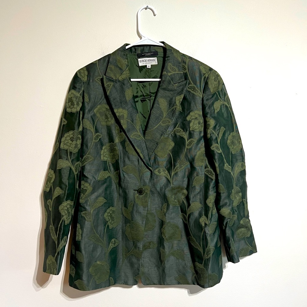 Giorgio Armani Vintage Silk Linen Green Floral Women's Blazer size 12